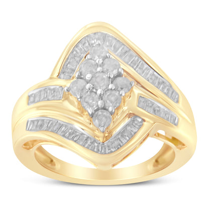 10K Yellow Gold Diamond Bypass Cluster Ring (1 Cttw, I-J Color, I2-I3 Clarity) - Size 7