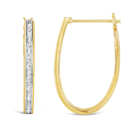 10K Yellow Gold 1.00 Cttw Round and Baguette-Cut Diamond U-Hoop Earrings (H-I Color, SI2-I1 Clarity)