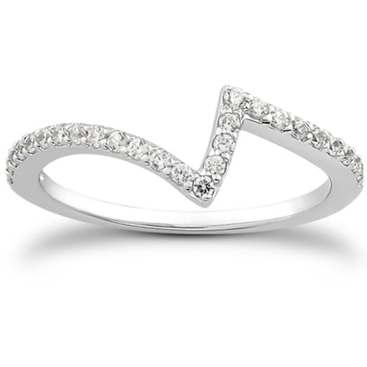 Bague de mariage en or blanc 14 carats, motif fantaisie en zig-zag et pavé de diamants
