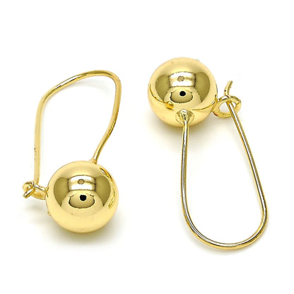 Leverback Earring, Ball Design, Polished Finish, Golden Tone