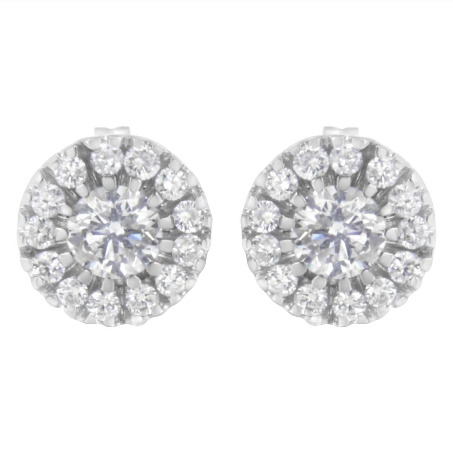 14k White Gold 1 cttw Diamond Halo Stud Earrings (I-J Clarity, I1-I2 Color)