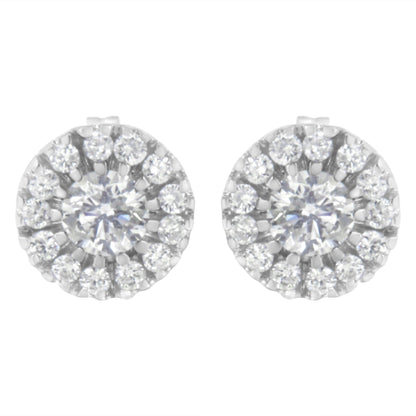 14k White Gold 1 cttw Diamond Halo Stud Earrings (I-J Clarity, I1-I2 Color)