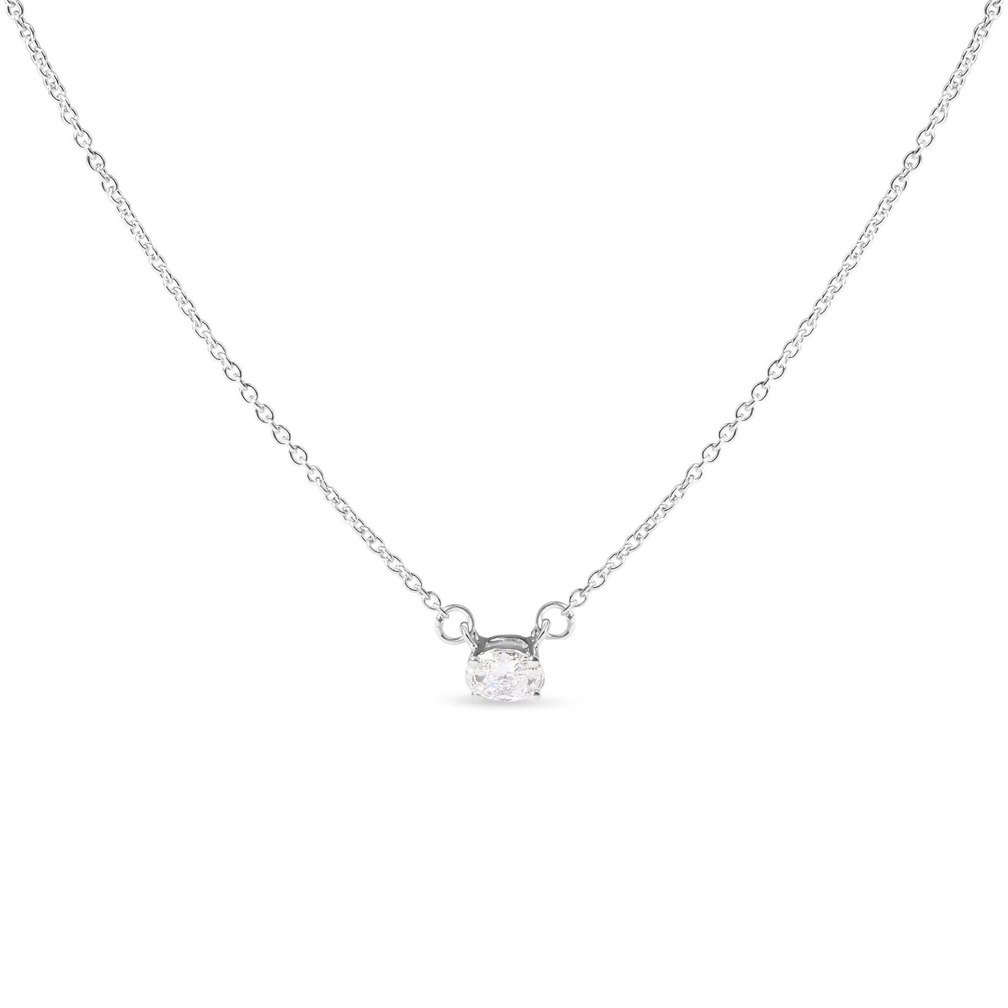14K White Gold 1/4 Cttw Lab Grown Oval Solitaire Diamond East West 18" Pendant Necklace (G-H Color, VS2-SI1 Clarity)