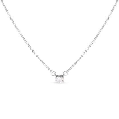 14K White Gold 1/4 Cttw Lab Grown Oval Solitaire Diamond East West 18" Pendant Necklace (G-H Color, VS2-SI1 Clarity)