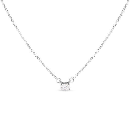 Pendentif et collier en or blanc 14 carats, diamant solitaire ovale de laboratoire de 0,25 carat, serti est-ouest, 45 cm (couleur G-H, pureté VS2-SI1)