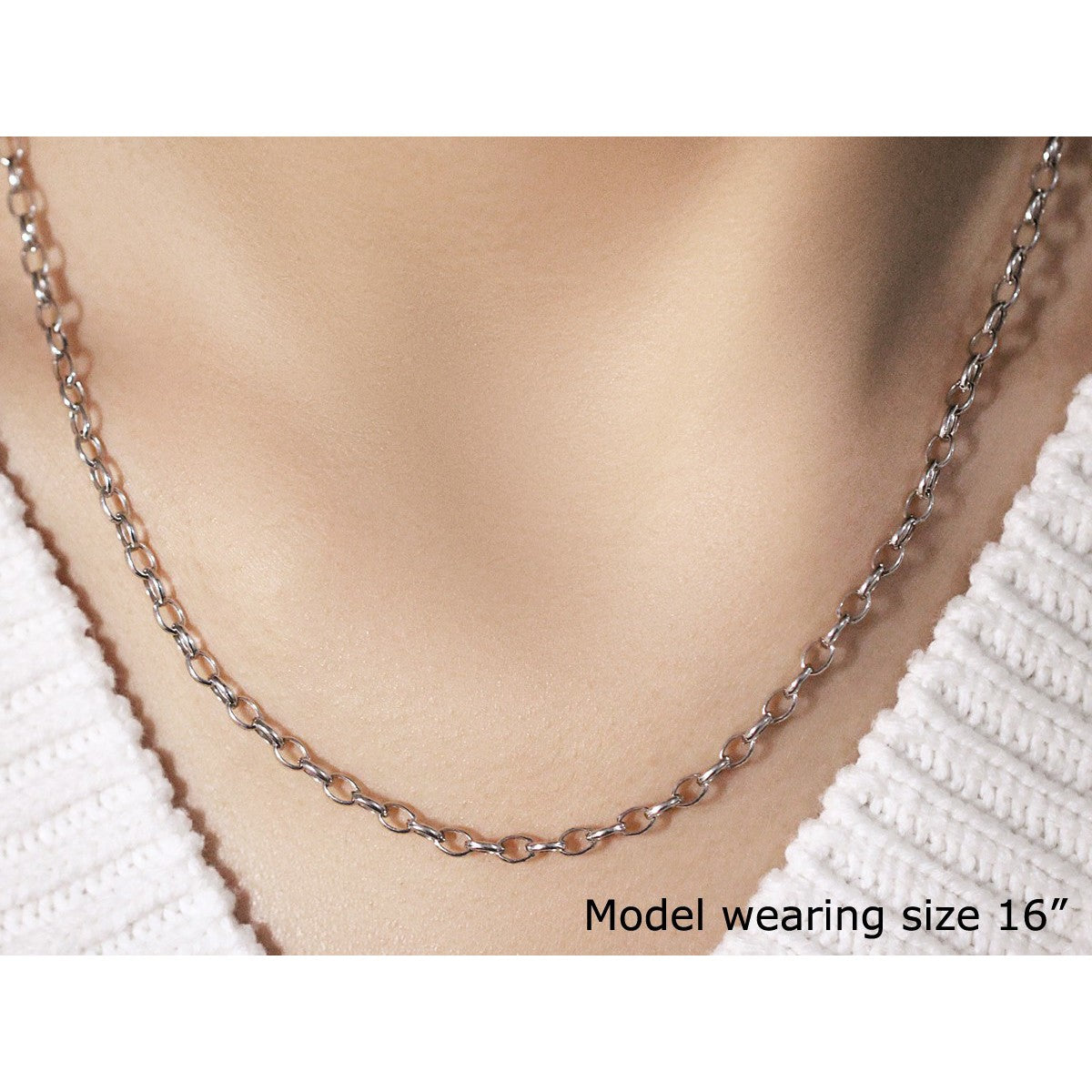 3.2mm 14k White Gold Oval Rolo Chain
