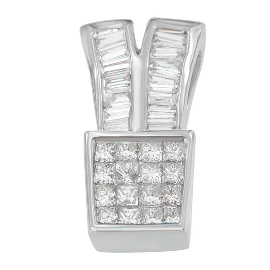 Pendentif étincelant en or blanc 14 carats, diamants princesse et baguettes (total 1,33 carat, H-I, SI1-SI2)