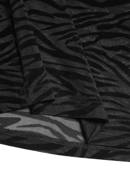 Men's Zebra Print Mock Neck Long Sleeve Mesh Top