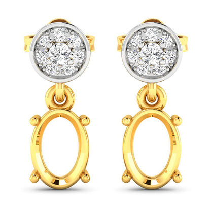 0.11 Carat Genuine White Diamond 14K Yellow Gold Semi Mount Earrings - holds 7x5mm Oval Gemstones