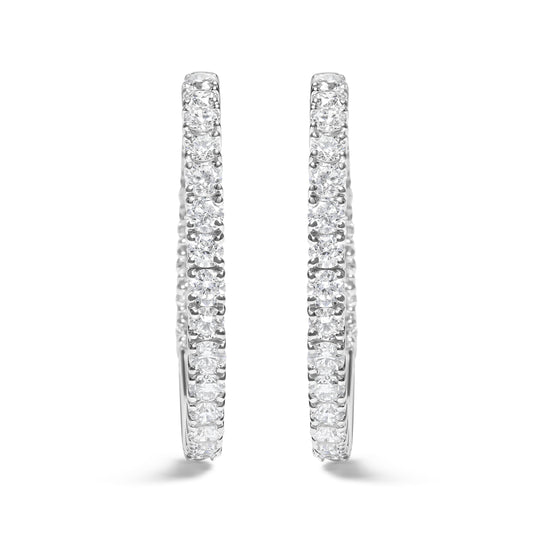 Créoles intérieures/extérieures en or blanc 14 carats avec diamants de laboratoire 5,00 carats (couleur F-G, pureté VS1-VS2)