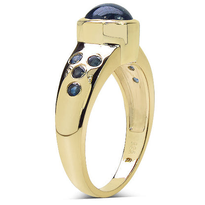 14K Yellow Gold Plated 1.87 Carat Genuine Blue Sapphire & White Diamond .925 Sterling Silver Ring