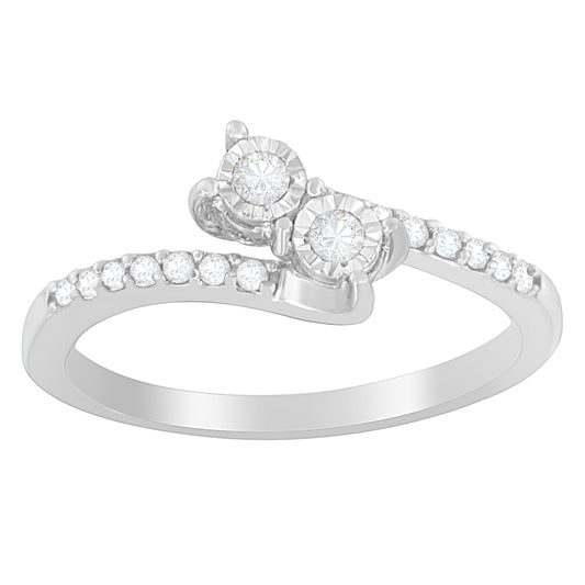10K White Gold 1/4 Cttw Two-Stone Diamond Bypass Engagement Ring
