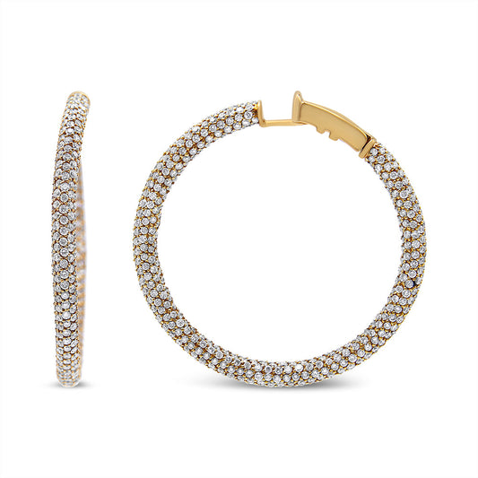 Boucles d'oreilles créoles éternité en or rose 18K pavées de diamants à l'intérieur et à l'extérieur (6,90 carats, couleur F-G, pureté VS1-VS2)
