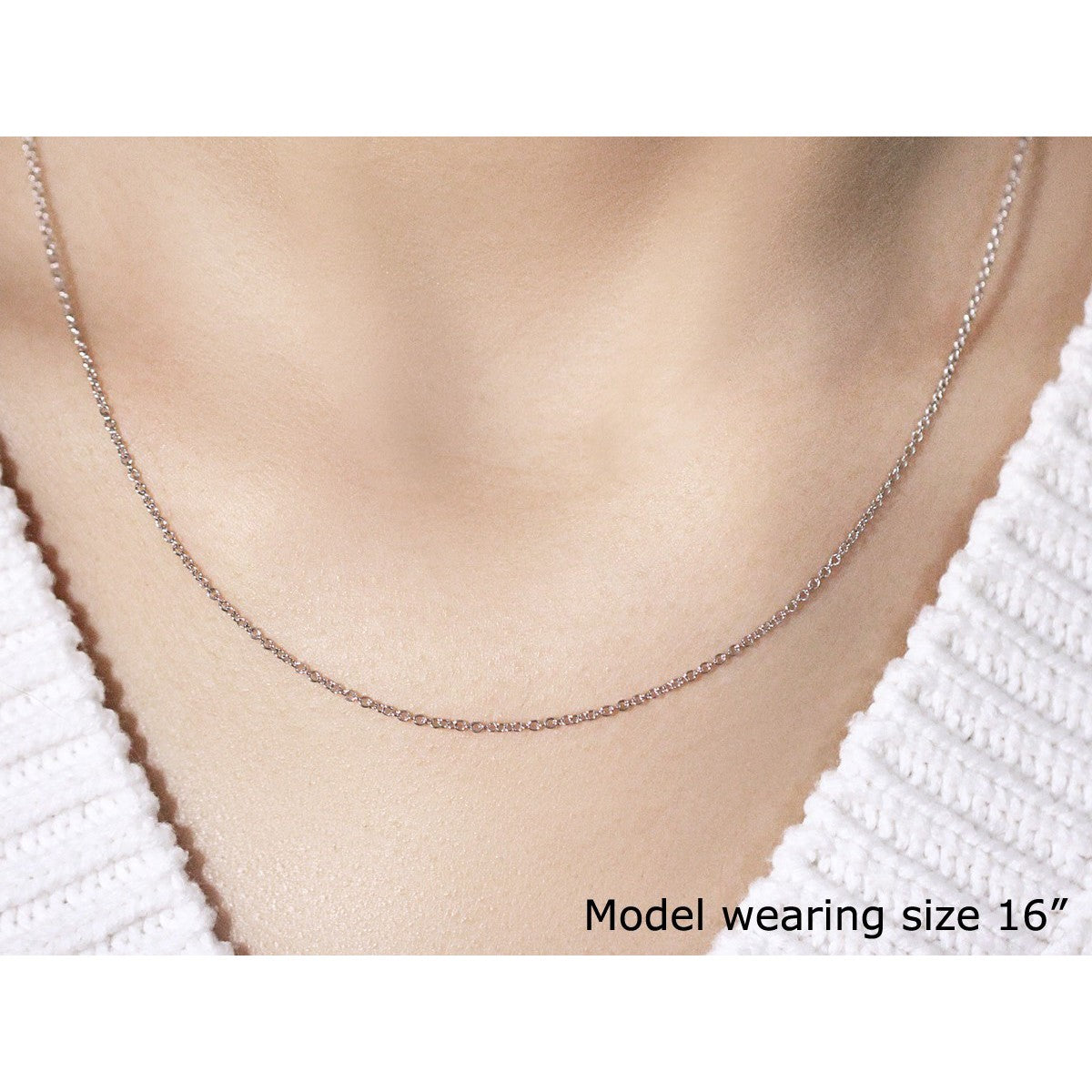 14k White Gold Round Cable Link Chain 1.3mm