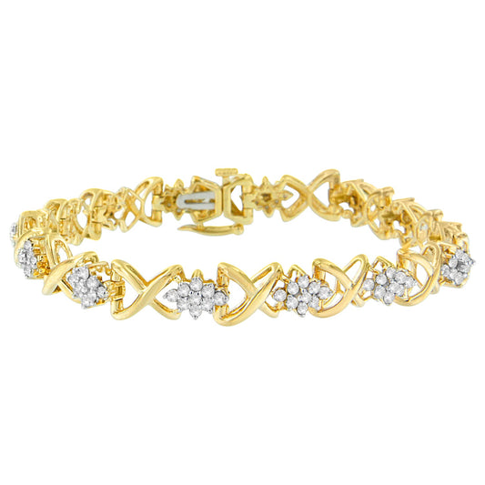 Bracelet de 7 pouces en or jaune 10K plaqué argent sterling 925 avec diamants ronds de 2,00 carats (couleur H-I, clarté I2-I3)