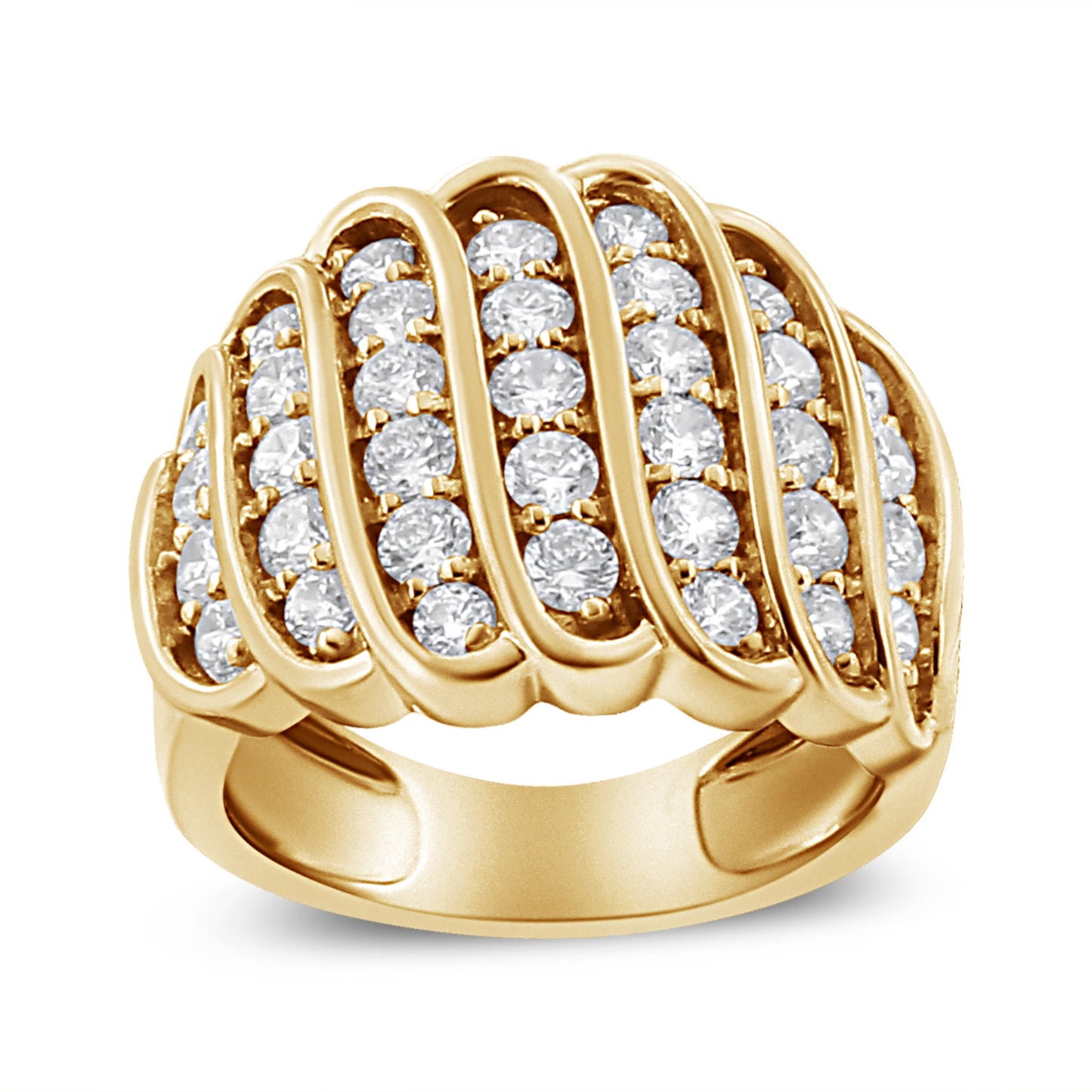 14K Yellow Gold Plated .925 Sterling Silver 2.00 Cttw Diamond Multi Row Band Ring (J-K Color, I1-I2 Clarity) - Ring Size 7