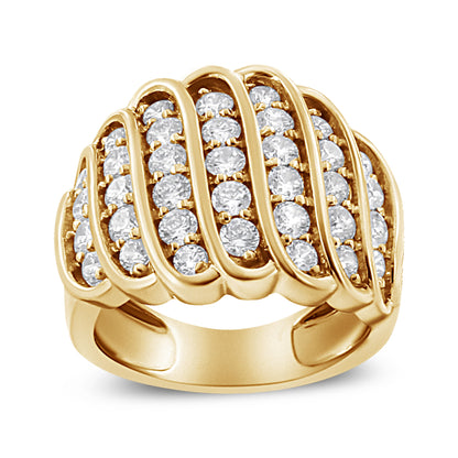 14K Yellow Gold Plated .925 Sterling Silver 2.00 Cttw Diamond Multi Row Band Ring (J-K Color, I1-I2 Clarity) - Ring Size 7