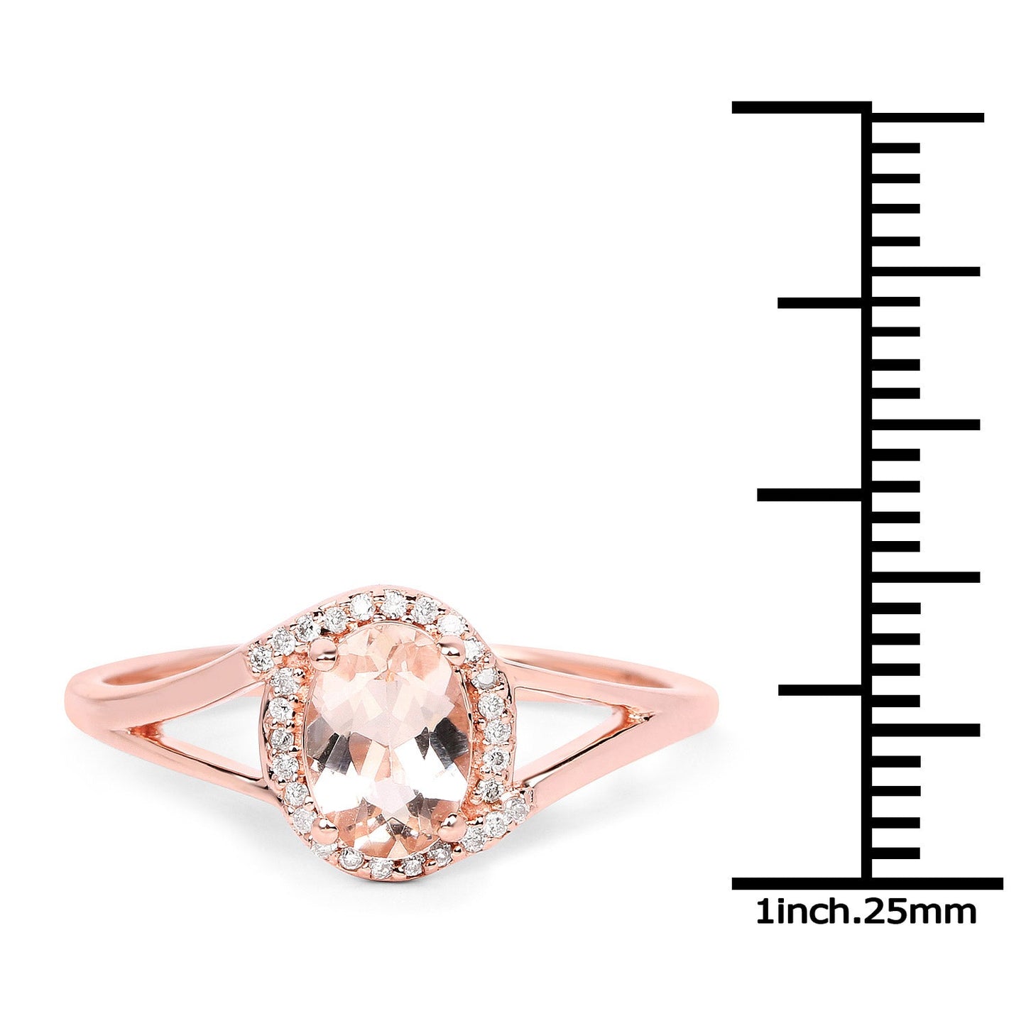 0.78 Carat Genuine Morganite and White Diamond 14K Rose Gold Ring