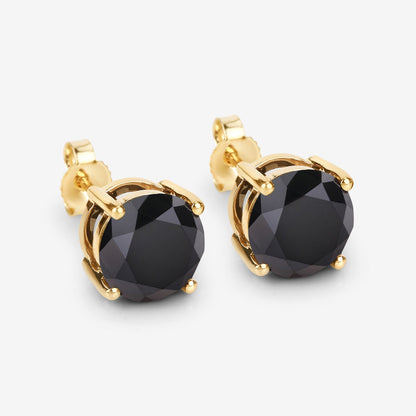 3.84 Carat Genuine Black Diamond 14K Yellow Gold Earrings