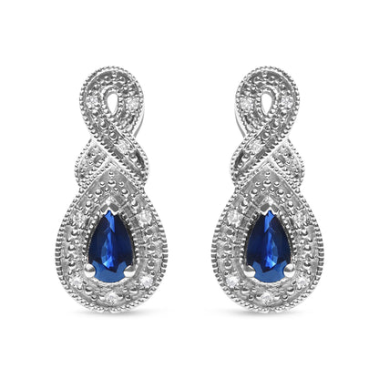 .925 Sterling Silver 4.5 x 3mm Pear Sapphire Gemstone and Diamond Accent Infinity Drop Stud Earrings (H-I Color, SI1-SI2 Clarity)