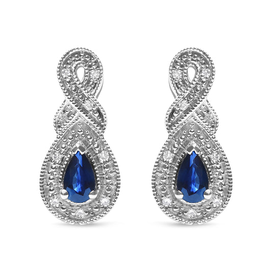 .925 Sterling Silver 4.5 x 3mm Pear Sapphire Gemstone and Diamond Accent Infinity Drop Stud Earrings (H-I Color, SI1-SI2 Clarity)