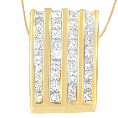 14K Yellow Gold 2 1/3 cttw Princess Cut Diamond Block Pendant Necklace (H-I, SI1-SI2)