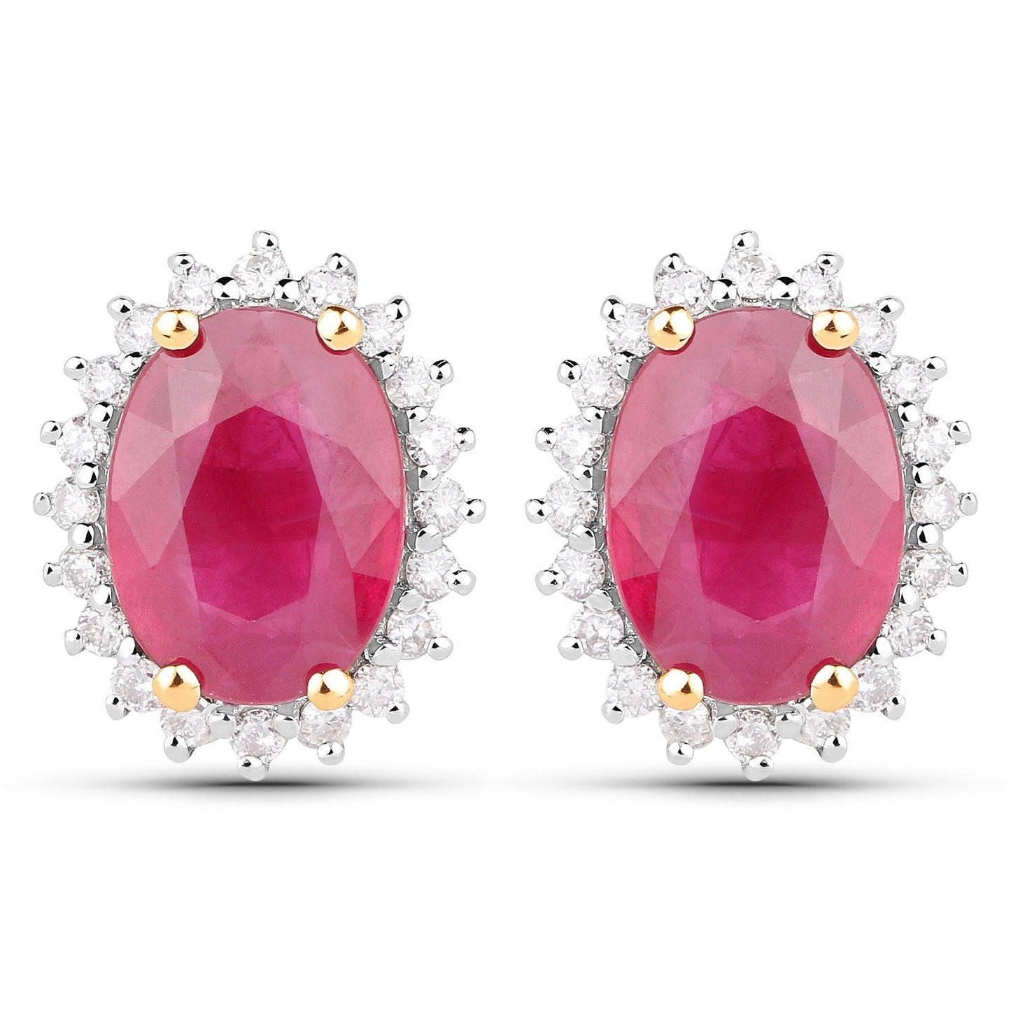 3.14 Carat Genuine Ruby and White Diamond 14K Yellow Gold Earrings