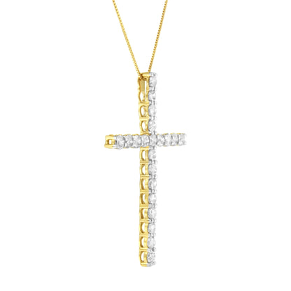 10K Yellow Gold Plated .925 Sterling Silver 4.0 Cttw Round Cut Diamond Cross Pendant Necklace (J-K Color, I1-I2 Clarity) - 18"