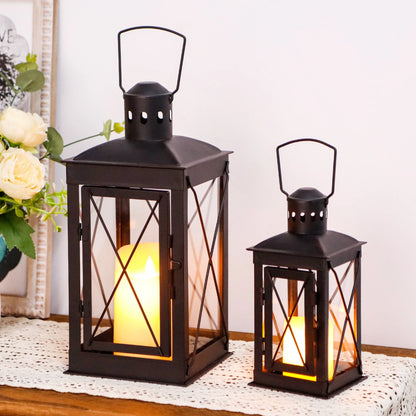 Set of 2 Decorative Candle Lantern Metal Candle Holder Hanging Lantern