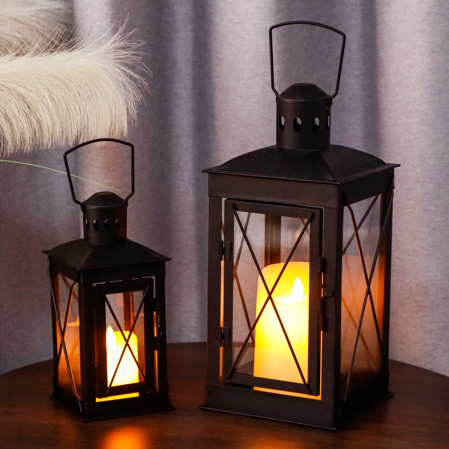 Set of 2 Decorative Candle Lantern Metal Candle Holder Hanging Lantern