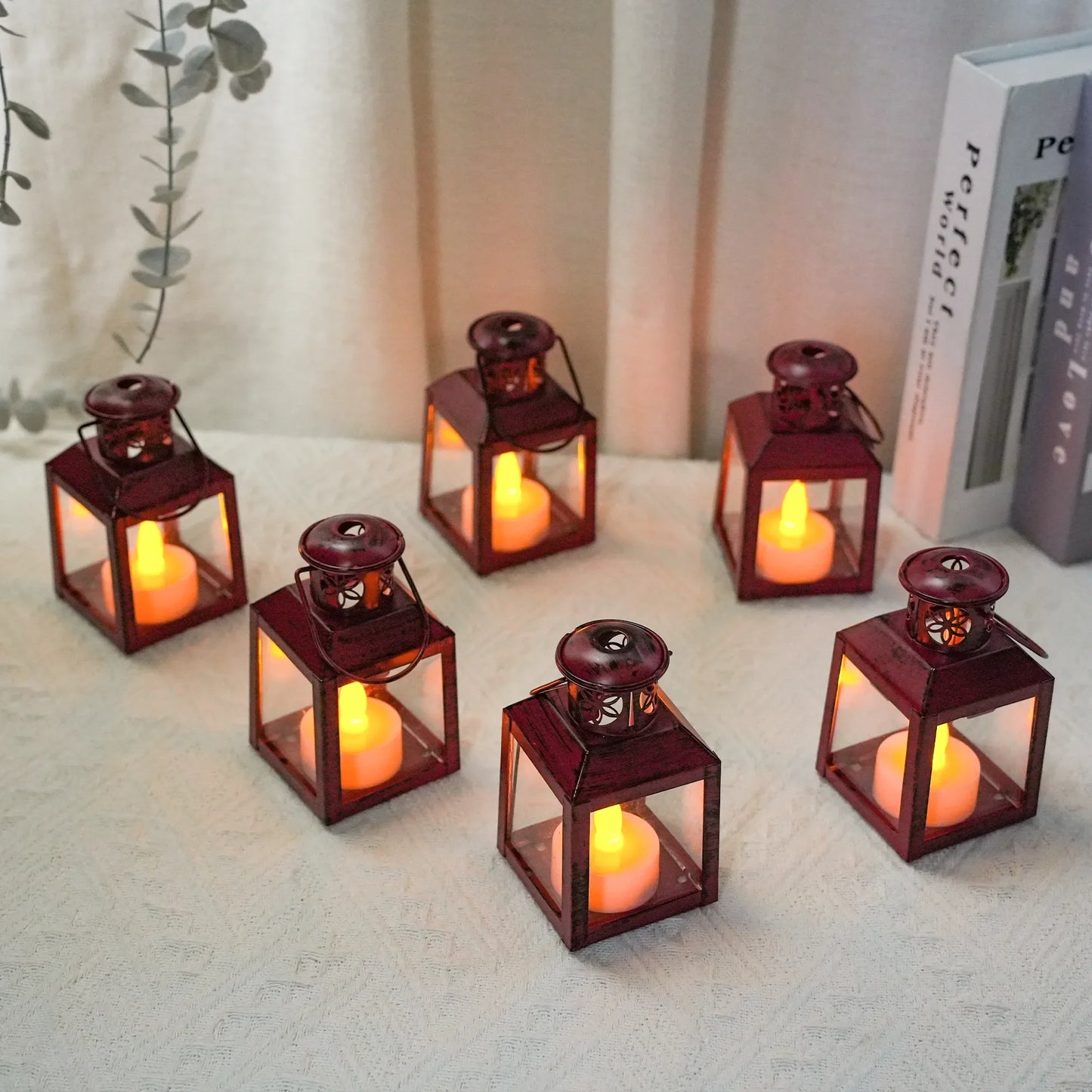 6 Pcs Small Metal Candle Lanterns Vintage Hanging House Tealight Lantern