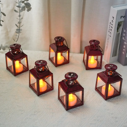 6 Pcs Small Metal Candle Lanterns Vintage Hanging House Tealight Lantern