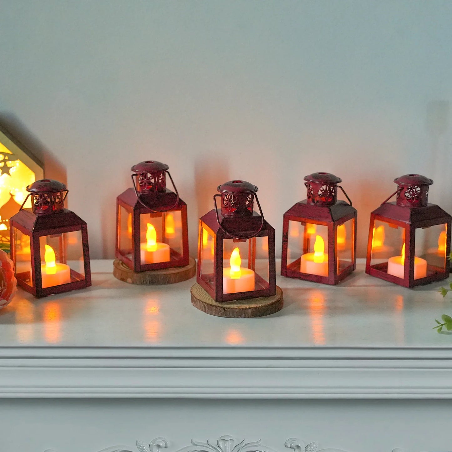 6 Pcs Small Metal Candle Lanterns Vintage Hanging House Tealight Lantern