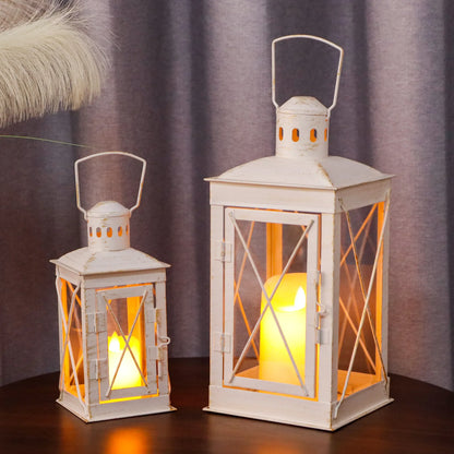 Set of 2 Decorative Candle Lantern Metal Candle Holder Hanging Lantern