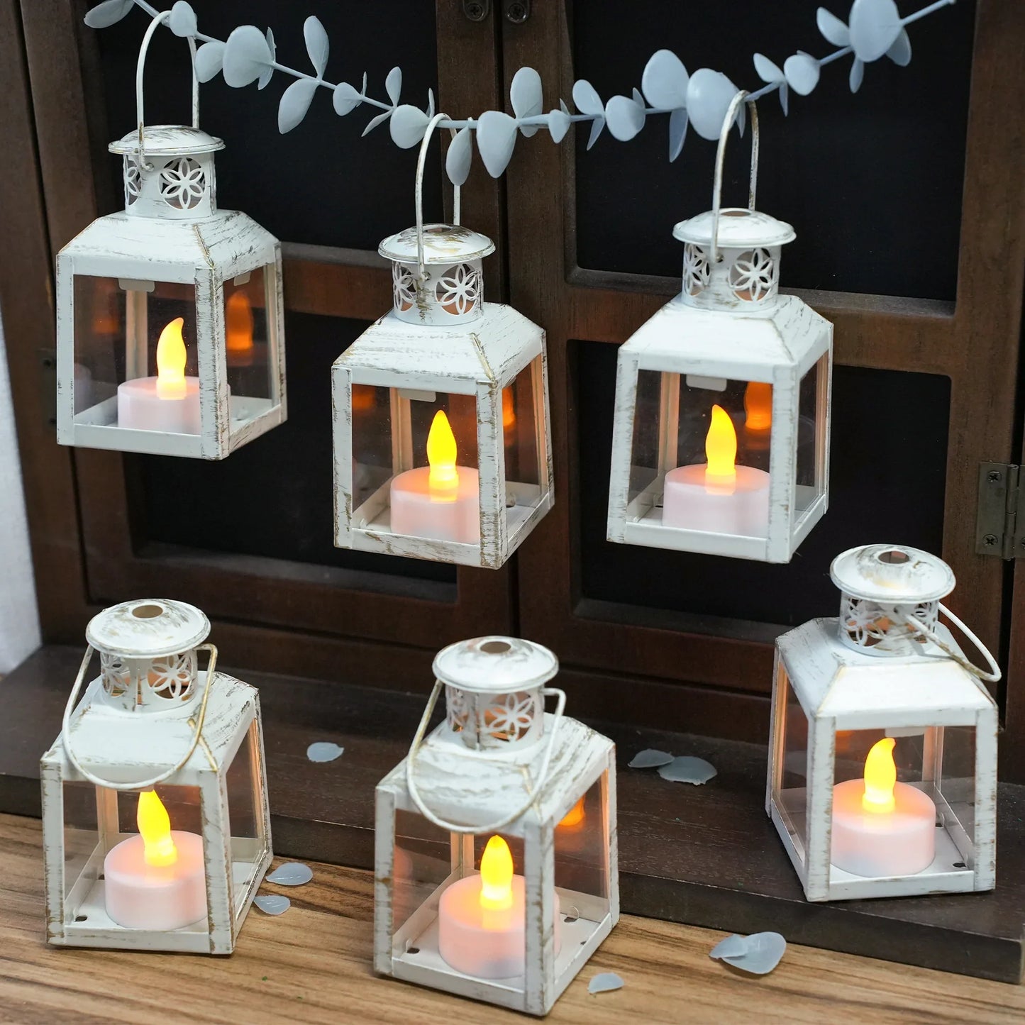 6 Pcs Small Metal Candle Lanterns Vintage Hanging House Tealight Lantern