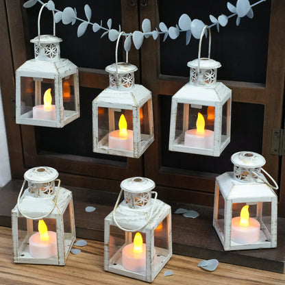 6 Pcs Small Metal Candle Lanterns Vintage Hanging House Tealight Lantern