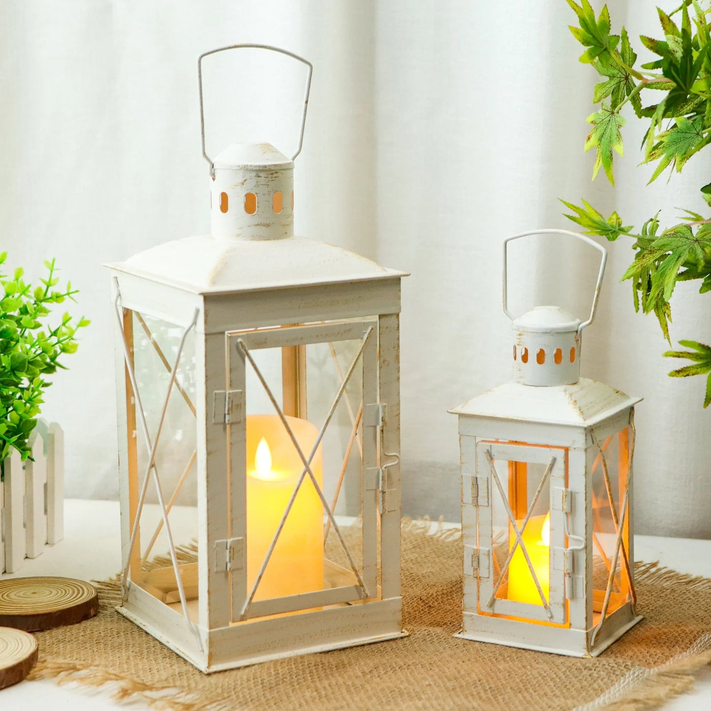 Set of 2 Decorative Candle Lantern Metal Candle Holder Hanging Lantern