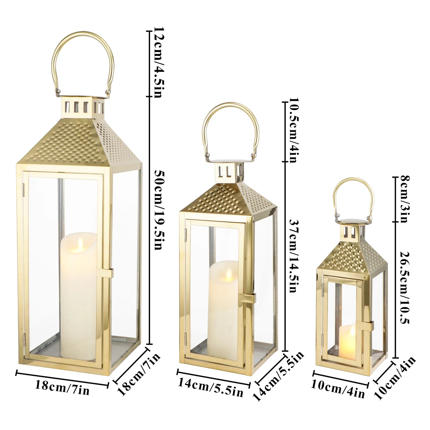 19.5"H Elegant Gold Stainless Steel Lantern