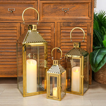 19.5"H Elegant Gold Stainless Steel Lantern