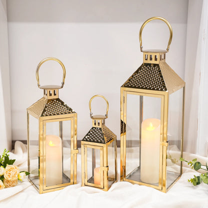 19.5"H Elegant Gold Stainless Steel Lantern
