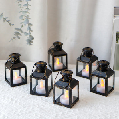 6 Pcs Small Metal Candle Lanterns Vintage Hanging House Tealight Lantern