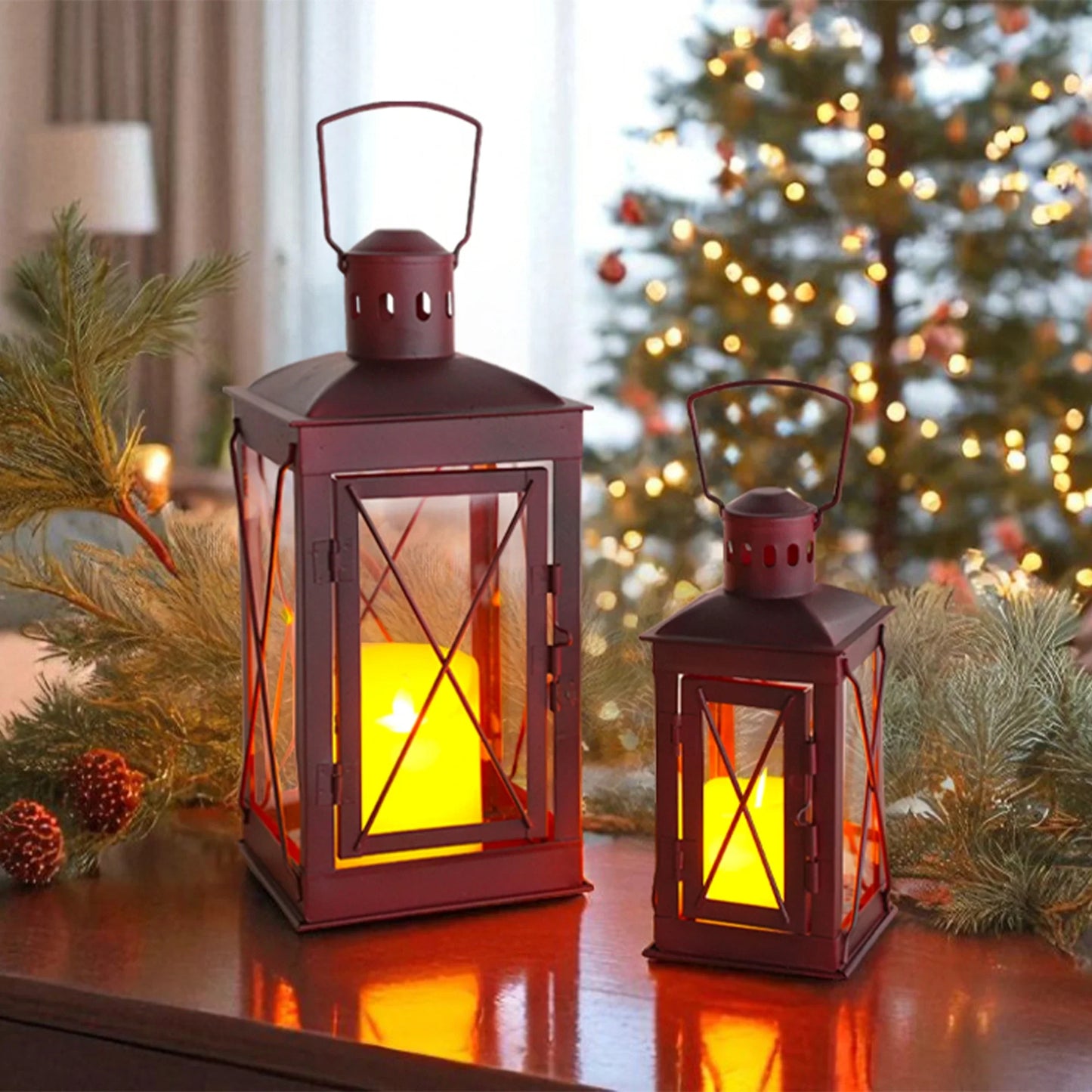 Set of 2 Decorative Candle Lantern Metal Candle Holder Hanging Lantern