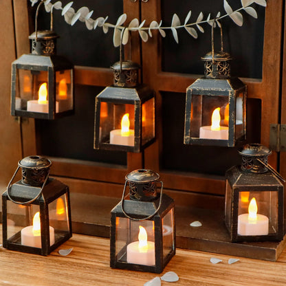6 Pcs Small Metal Candle Lanterns Vintage Hanging House Tealight Lantern