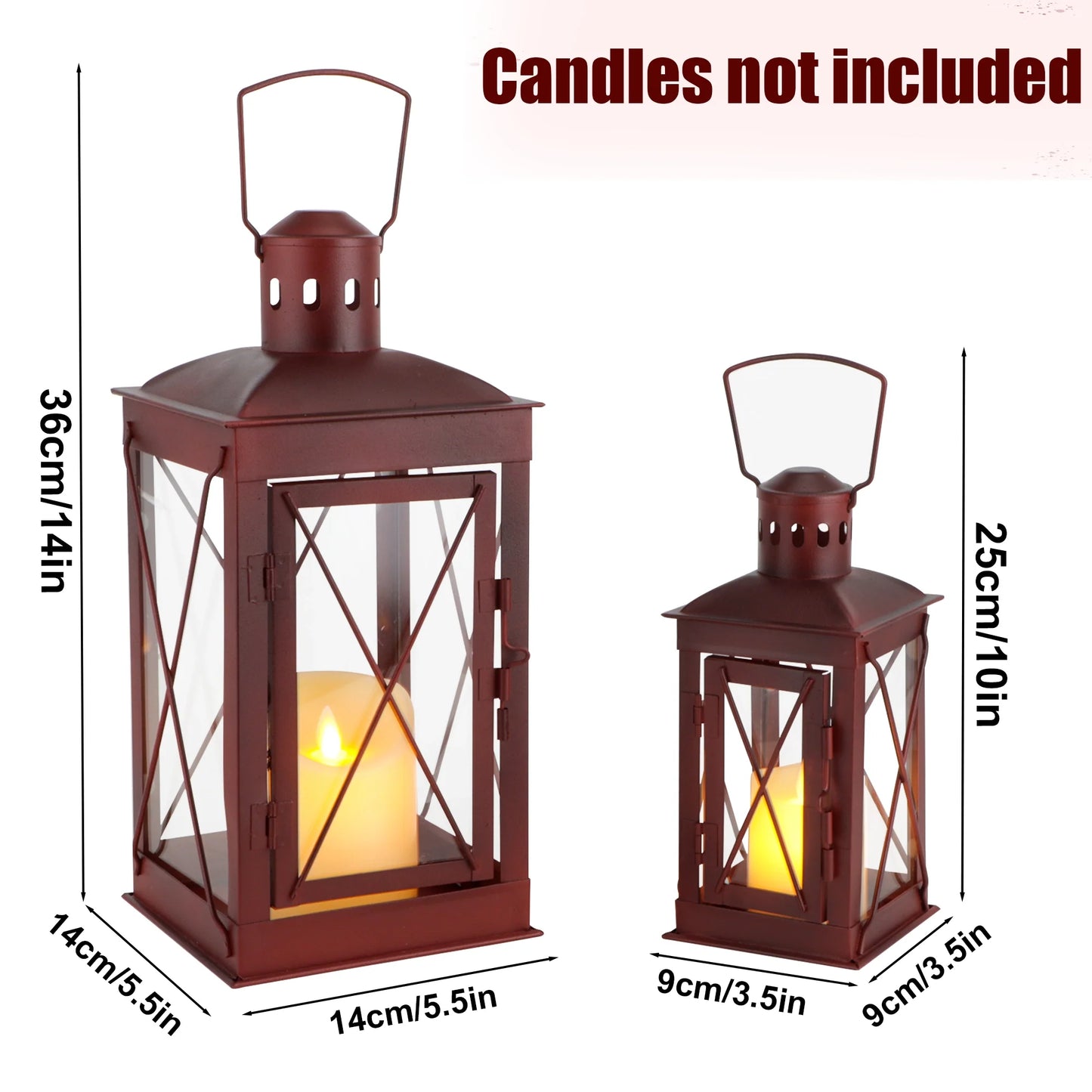 Set of 2 Decorative Candle Lantern Metal Candle Holder Hanging Lantern