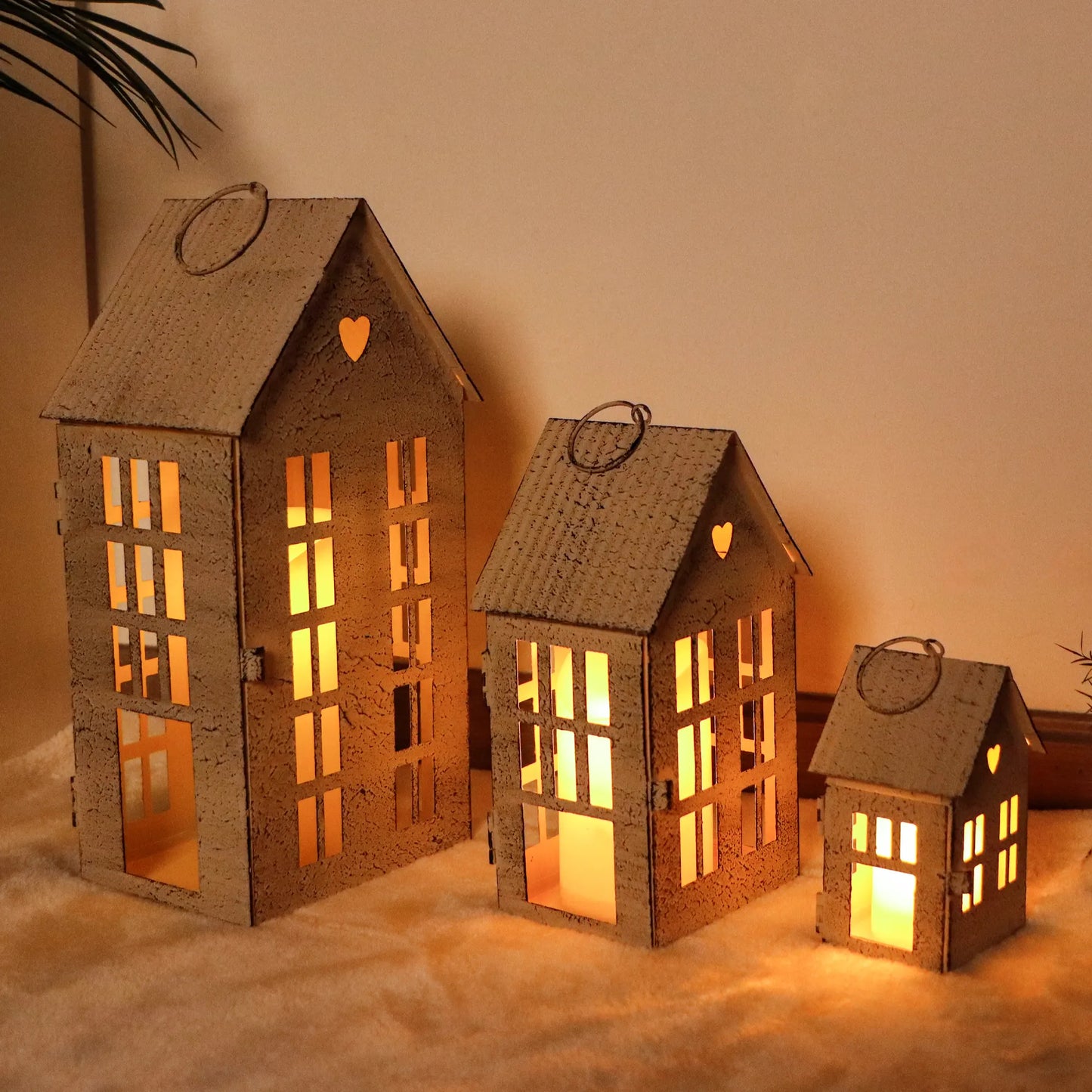 13.5"&9.5"&5.5"H Village Farmhouse House Candle Holders for Home Decor Patio Wedding