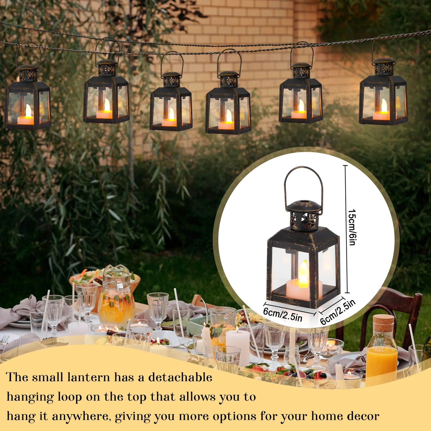 6 Pcs Small Metal Candle Lanterns Vintage Hanging House Tealight Lantern