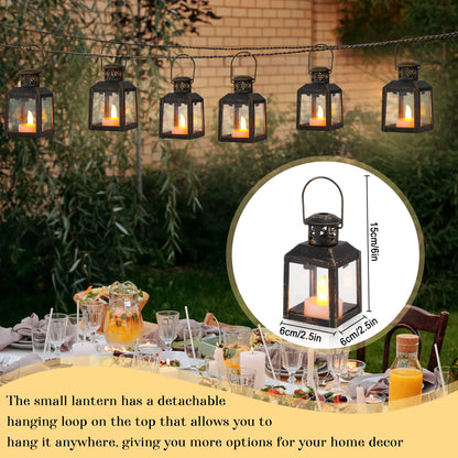 6 Pcs Small Metal Candle Lanterns Vintage Hanging House Tealight Lantern