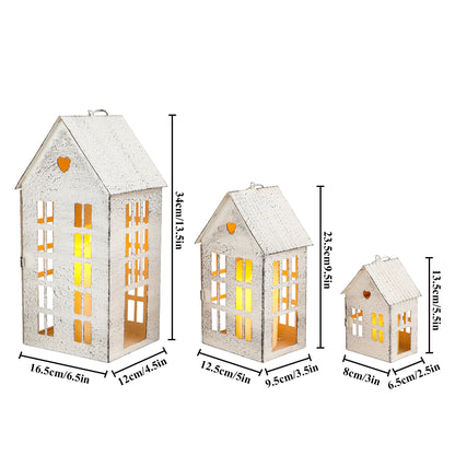 13.5"&9.5"&5.5"H Village Farmhouse House Candle Holders for Home Decor Patio Wedding