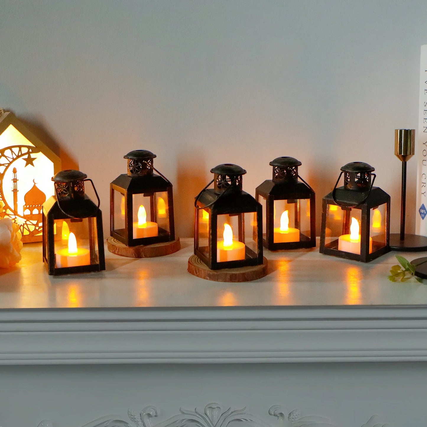 6 Pcs Small Metal Candle Lanterns Vintage Hanging House Tealight Lantern