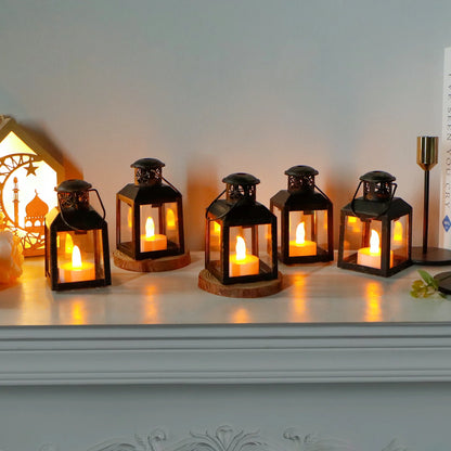 6 Pcs Small Metal Candle Lanterns Vintage Hanging House Tealight Lantern